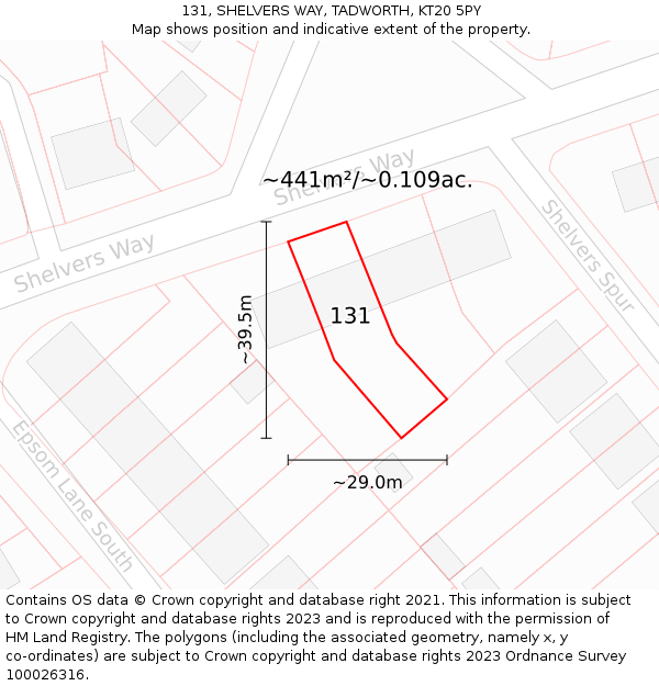 131, SHELVERS WAY, TADWORTH, KT20 5PY: Plot and title map