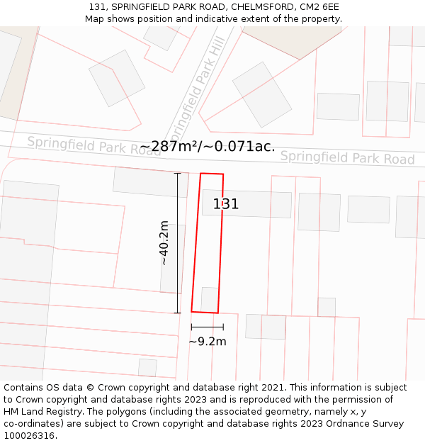 131, SPRINGFIELD PARK ROAD, CHELMSFORD, CM2 6EE: Plot and title map