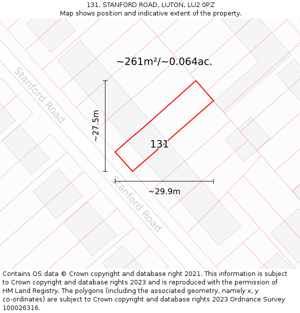 131, STANFORD ROAD, LUTON, LU2 0PZ: Plot and title map