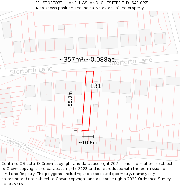 131, STORFORTH LANE, HASLAND, CHESTERFIELD, S41 0PZ: Plot and title map