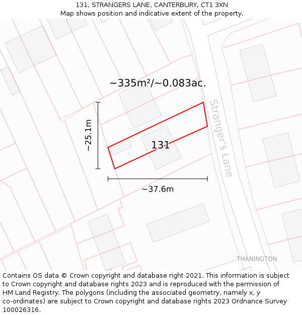 131, STRANGERS LANE, CANTERBURY, CT1 3XN: Plot and title map