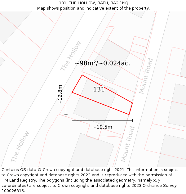 131, THE HOLLOW, BATH, BA2 1NQ: Plot and title map