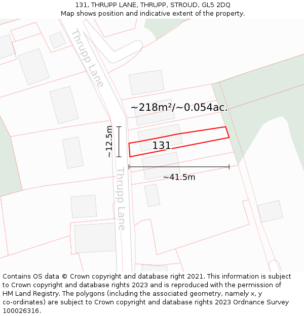 131, THRUPP LANE, THRUPP, STROUD, GL5 2DQ: Plot and title map