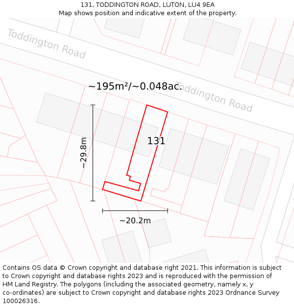 131, TODDINGTON ROAD, LUTON, LU4 9EA: Plot and title map