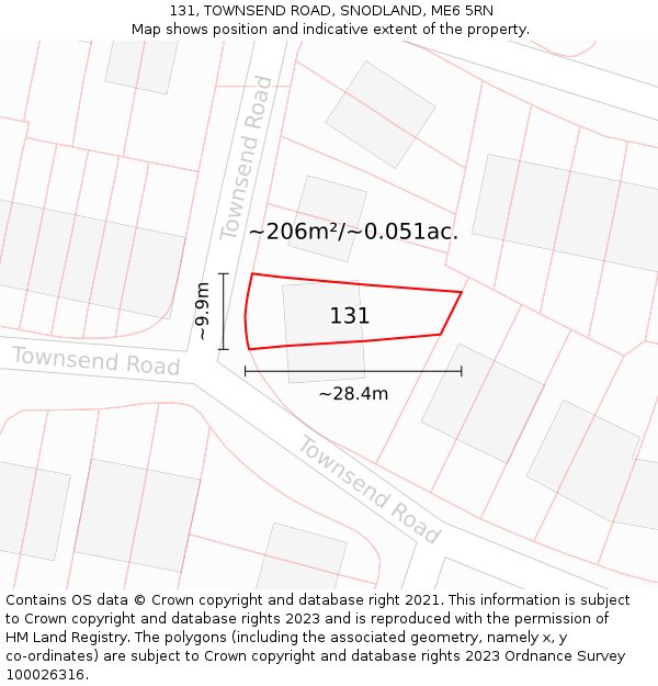 131, TOWNSEND ROAD, SNODLAND, ME6 5RN: Plot and title map