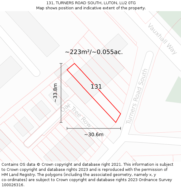 131, TURNERS ROAD SOUTH, LUTON, LU2 0TG: Plot and title map