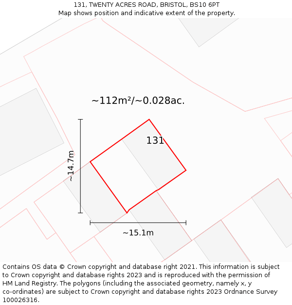 131, TWENTY ACRES ROAD, BRISTOL, BS10 6PT: Plot and title map