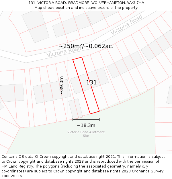 131, VICTORIA ROAD, BRADMORE, WOLVERHAMPTON, WV3 7HA: Plot and title map