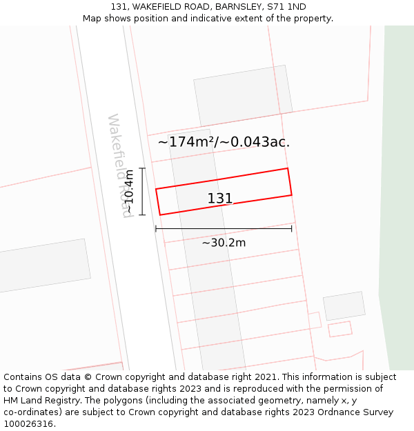 131, WAKEFIELD ROAD, BARNSLEY, S71 1ND: Plot and title map