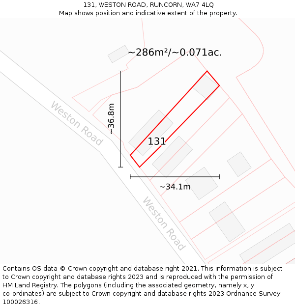 131, WESTON ROAD, RUNCORN, WA7 4LQ: Plot and title map