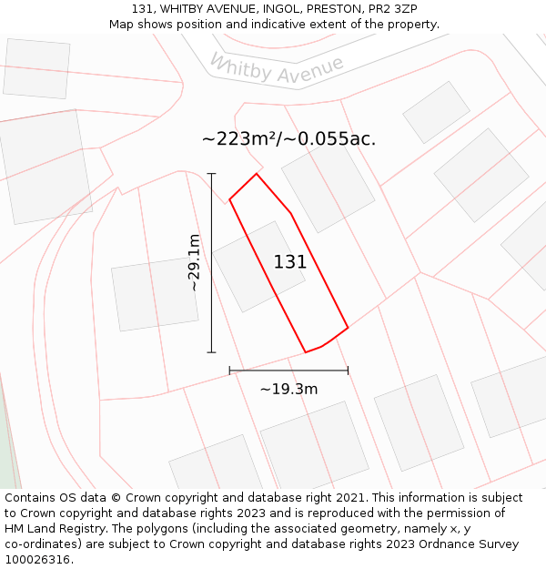 131, WHITBY AVENUE, INGOL, PRESTON, PR2 3ZP: Plot and title map