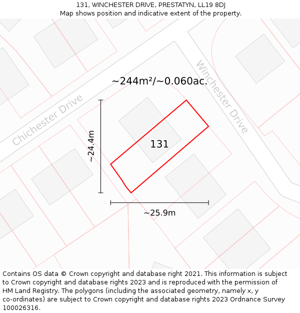 131, WINCHESTER DRIVE, PRESTATYN, LL19 8DJ: Plot and title map