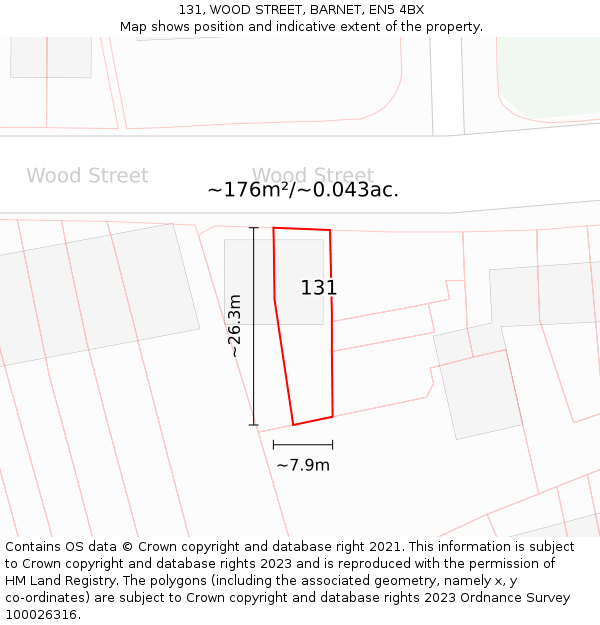 131, WOOD STREET, BARNET, EN5 4BX: Plot and title map