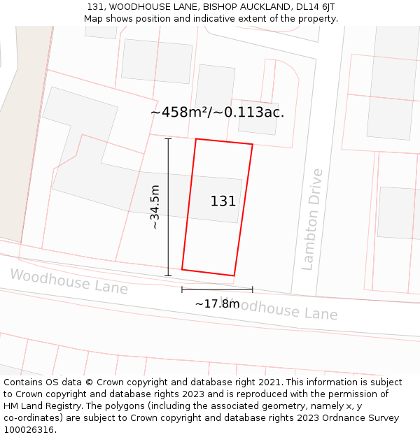 131, WOODHOUSE LANE, BISHOP AUCKLAND, DL14 6JT: Plot and title map