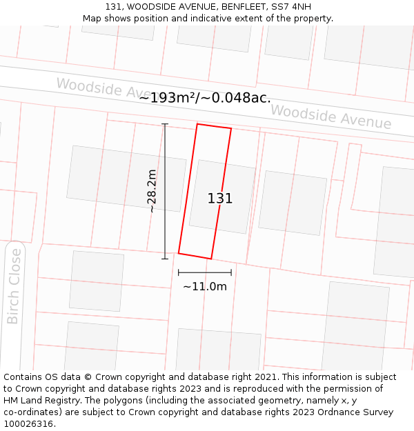 131, WOODSIDE AVENUE, BENFLEET, SS7 4NH: Plot and title map