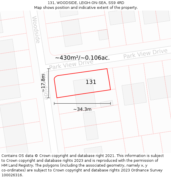 131, WOODSIDE, LEIGH-ON-SEA, SS9 4RD: Plot and title map