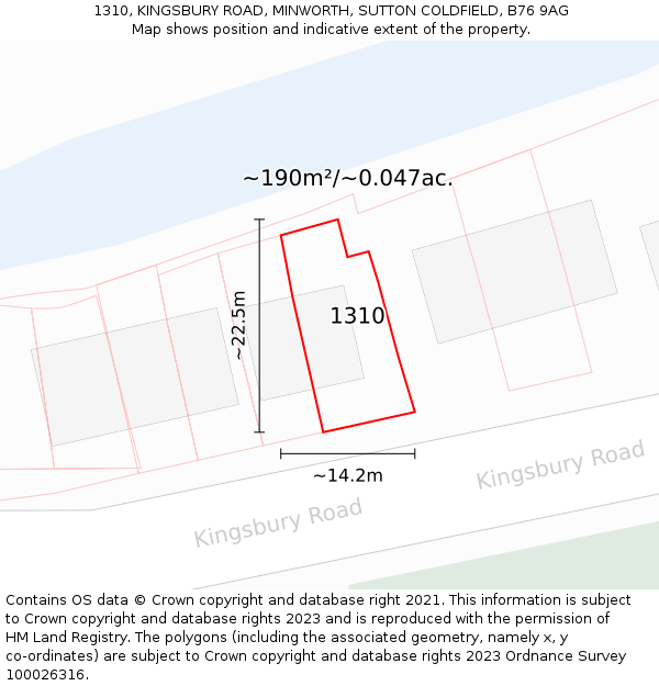 1310, KINGSBURY ROAD, MINWORTH, SUTTON COLDFIELD, B76 9AG: Plot and title map