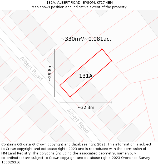 131A, ALBERT ROAD, EPSOM, KT17 4EN: Plot and title map