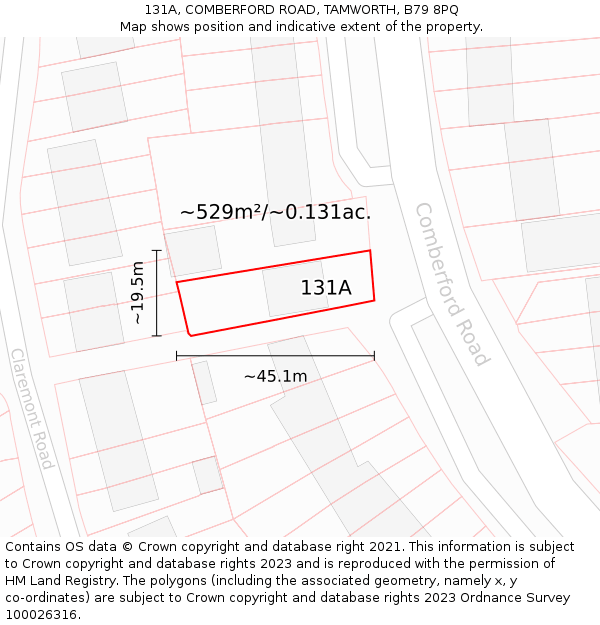 131A, COMBERFORD ROAD, TAMWORTH, B79 8PQ: Plot and title map