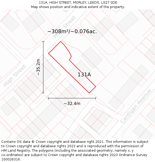 131A, HIGH STREET, MORLEY, LEEDS, LS27 0DE: Plot and title map