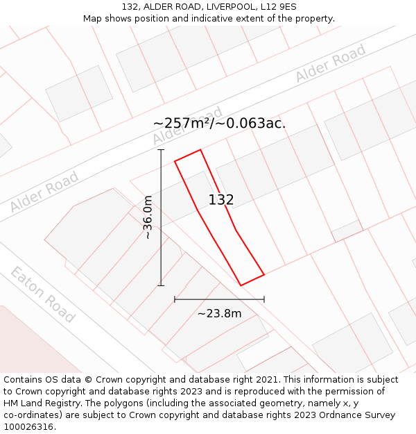 132, ALDER ROAD, LIVERPOOL, L12 9ES: Plot and title map