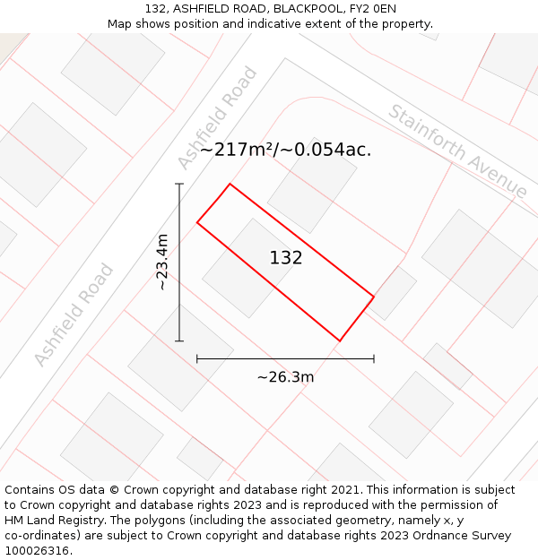 132, ASHFIELD ROAD, BLACKPOOL, FY2 0EN: Plot and title map