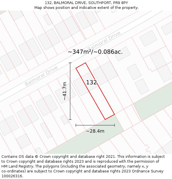 132, BALMORAL DRIVE, SOUTHPORT, PR9 8PY: Plot and title map