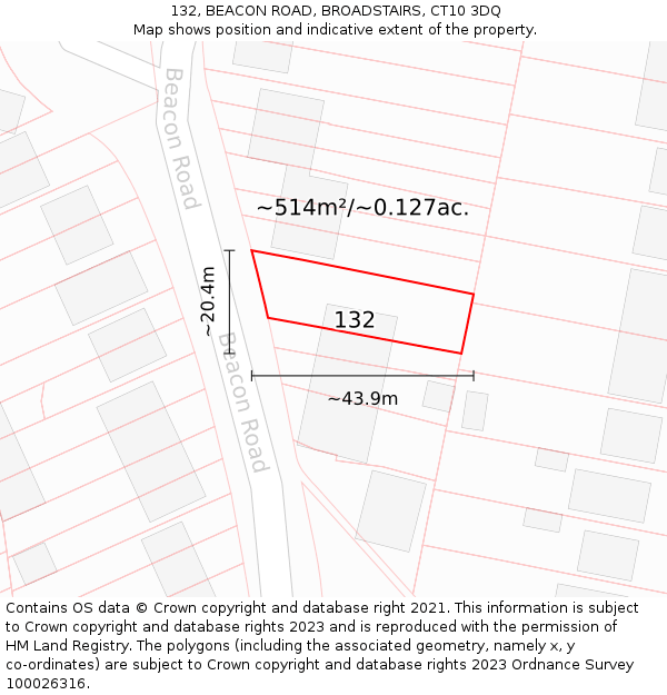 132, BEACON ROAD, BROADSTAIRS, CT10 3DQ: Plot and title map