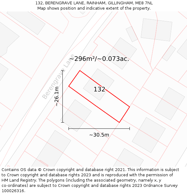 132, BERENGRAVE LANE, RAINHAM, GILLINGHAM, ME8 7NL: Plot and title map