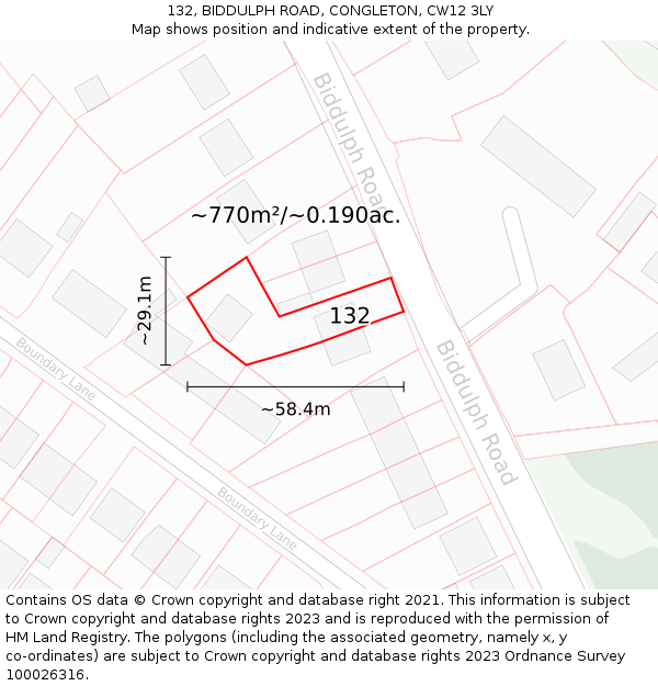 132, BIDDULPH ROAD, CONGLETON, CW12 3LY: Plot and title map