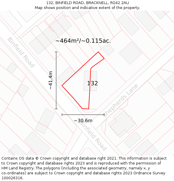 132, BINFIELD ROAD, BRACKNELL, RG42 2AU: Plot and title map