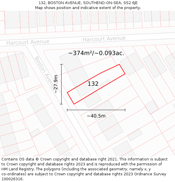 132, BOSTON AVENUE, SOUTHEND-ON-SEA, SS2 6JE: Plot and title map