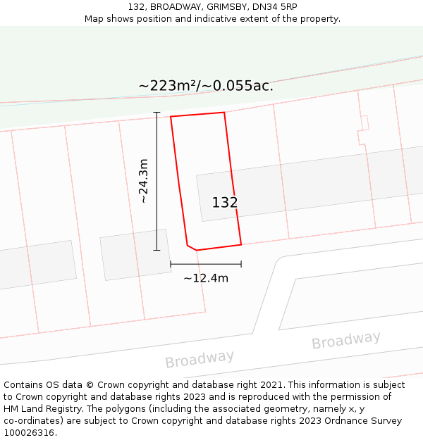 132, BROADWAY, GRIMSBY, DN34 5RP: Plot and title map