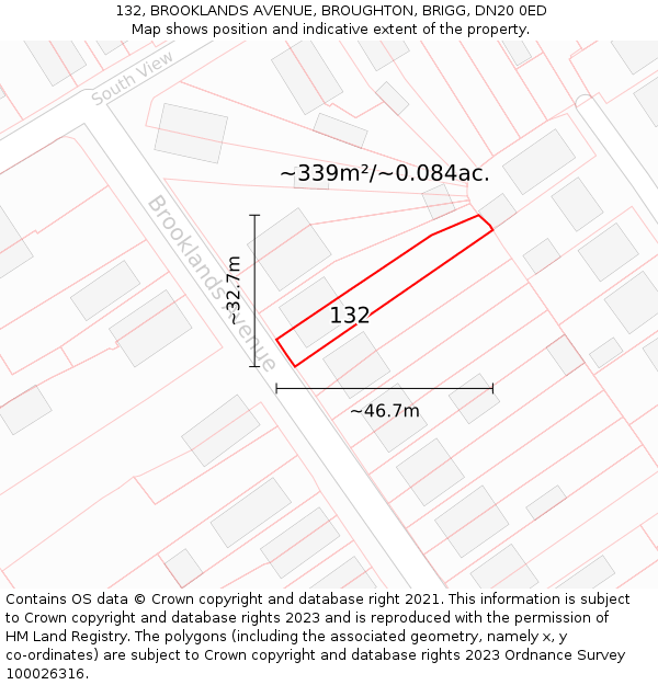 132, BROOKLANDS AVENUE, BROUGHTON, BRIGG, DN20 0ED: Plot and title map