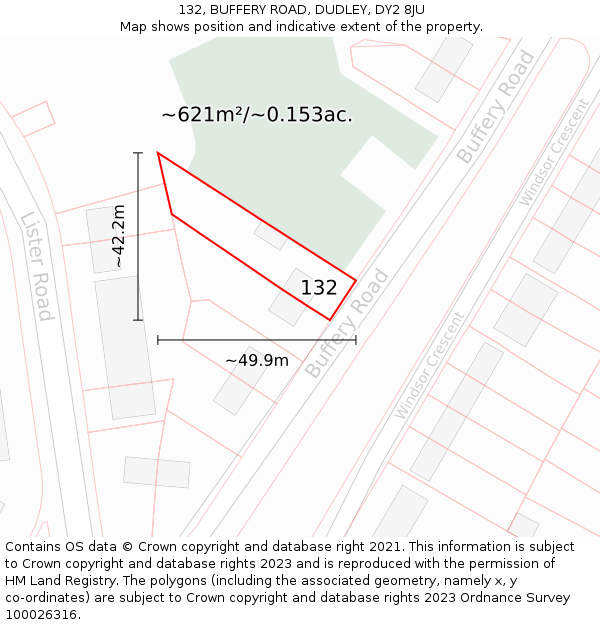 132, BUFFERY ROAD, DUDLEY, DY2 8JU: Plot and title map