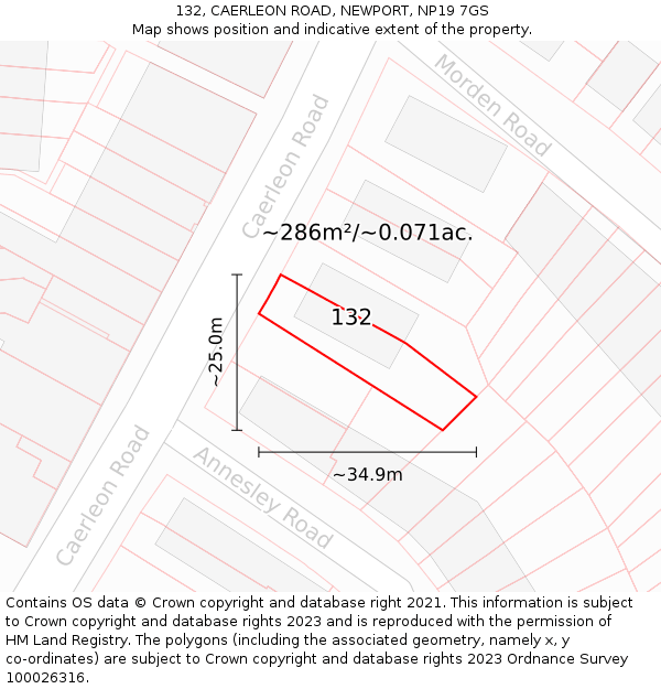 132, CAERLEON ROAD, NEWPORT, NP19 7GS: Plot and title map