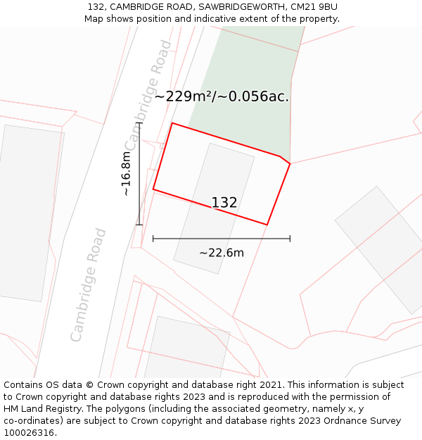 132, CAMBRIDGE ROAD, SAWBRIDGEWORTH, CM21 9BU: Plot and title map