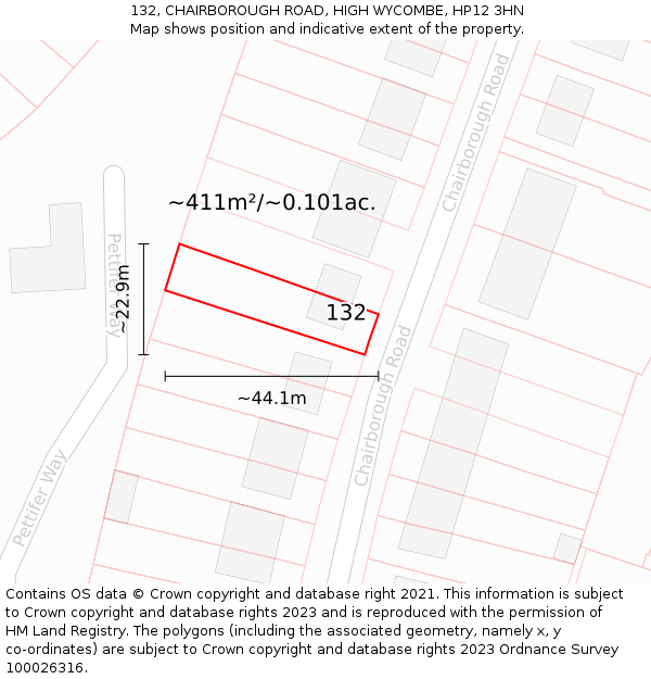 132, CHAIRBOROUGH ROAD, HIGH WYCOMBE, HP12 3HN: Plot and title map