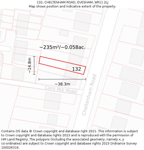 132, CHELTENHAM ROAD, EVESHAM, WR11 2LJ: Plot and title map