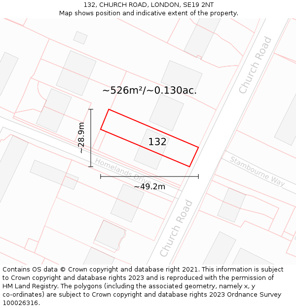 132, CHURCH ROAD, LONDON, SE19 2NT: Plot and title map