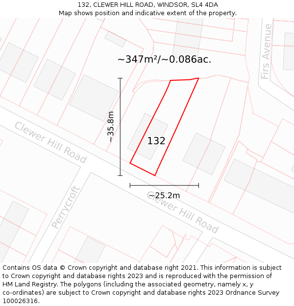 132, CLEWER HILL ROAD, WINDSOR, SL4 4DA: Plot and title map