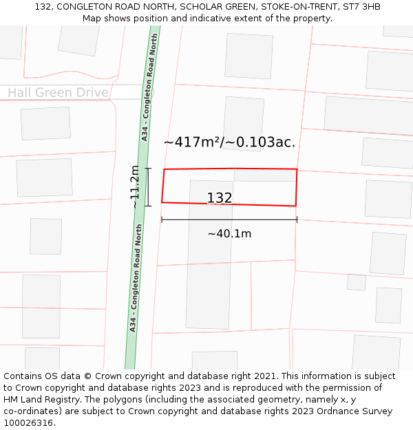 132, CONGLETON ROAD NORTH, SCHOLAR GREEN, STOKE-ON-TRENT, ST7 3HB: Plot and title map