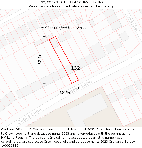 132, COOKS LANE, BIRMINGHAM, B37 6NP: Plot and title map