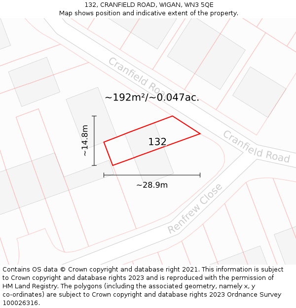 132, CRANFIELD ROAD, WIGAN, WN3 5QE: Plot and title map