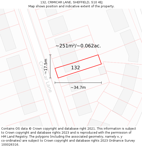 132, CRIMICAR LANE, SHEFFIELD, S10 4EJ: Plot and title map