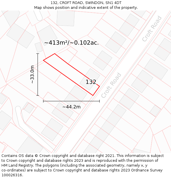 132, CROFT ROAD, SWINDON, SN1 4DT: Plot and title map