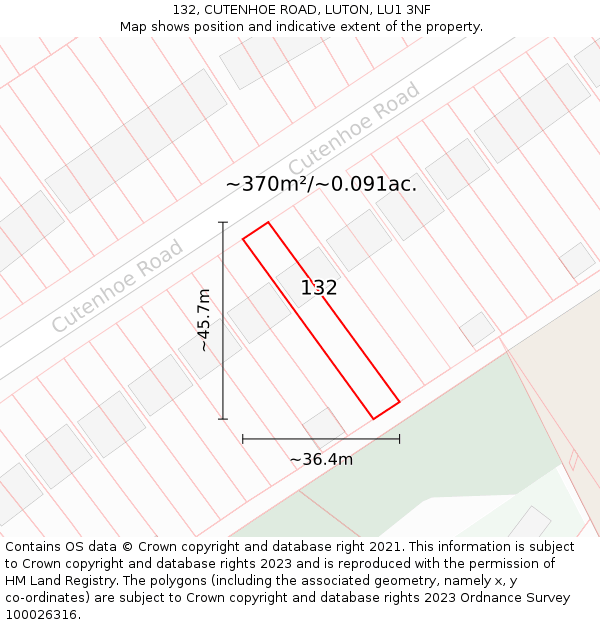 132, CUTENHOE ROAD, LUTON, LU1 3NF: Plot and title map