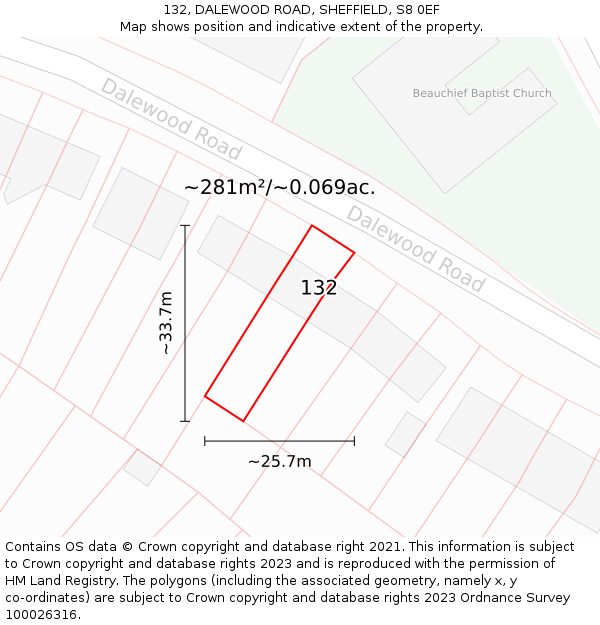 132, DALEWOOD ROAD, SHEFFIELD, S8 0EF: Plot and title map