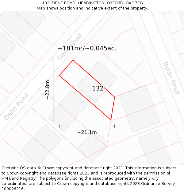 132, DENE ROAD, HEADINGTON, OXFORD, OX3 7EG: Plot and title map