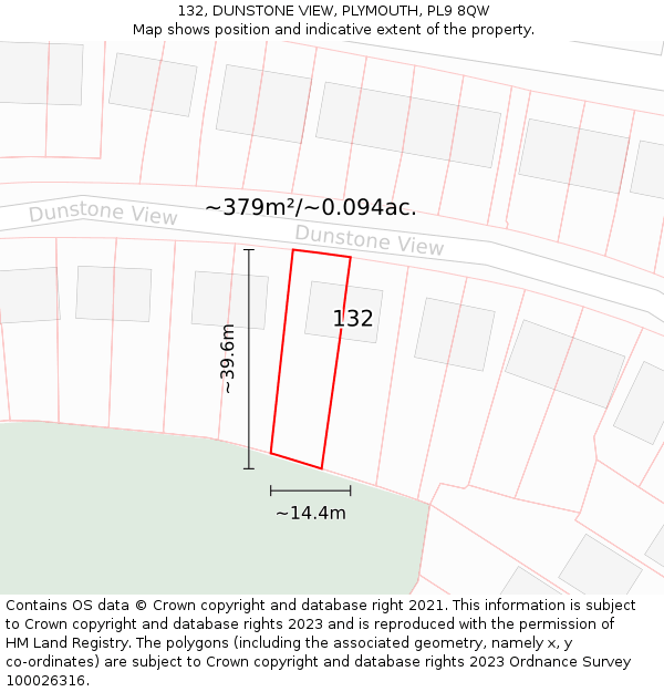 132, DUNSTONE VIEW, PLYMOUTH, PL9 8QW: Plot and title map